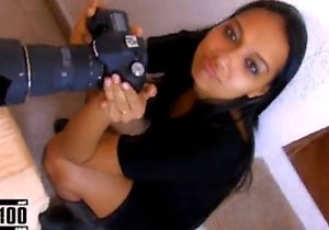 Dark-haired chick with long legs fucked sideways